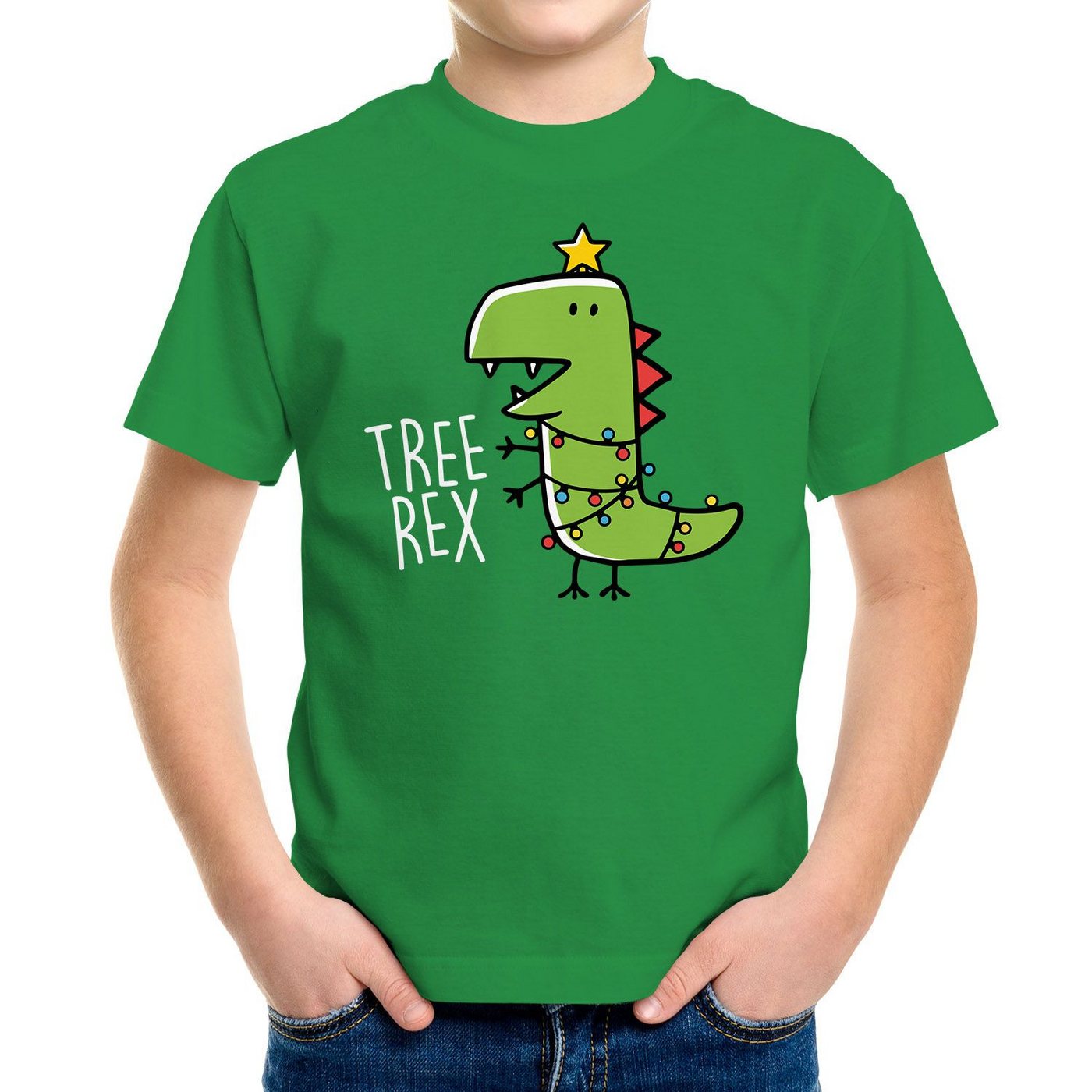 MoonWorks Print-Shirt Kinder T-Shirt Dinosaurier Tree Rex Christmas Tyrannosaurus XMAS von MoonWorks