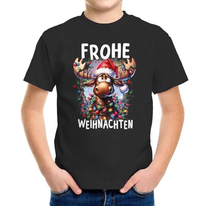 MoonWorks Print-Shirt Kinder T-Shirt Frohe Weihnachten Rentier Elch Lustig Weihnachtsoutfit von MoonWorks