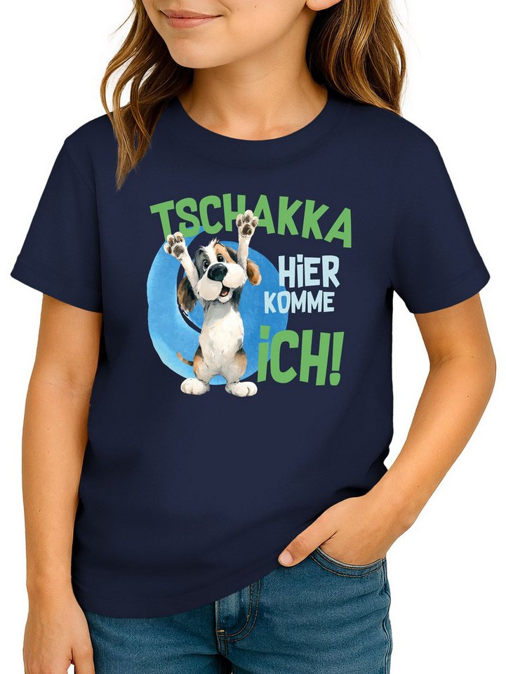 MoonWorks Print-Shirt Kinder T-Shirt Mädchen Aufdruck Hund Spruch lustig Tschakka hier von MoonWorks
