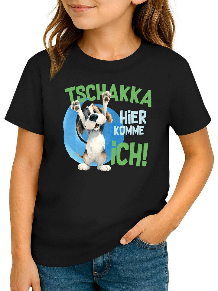 MoonWorks Print-Shirt Kinder T-Shirt Mädchen Aufdruck Hund Spruch lustig Tschakka hier von MoonWorks