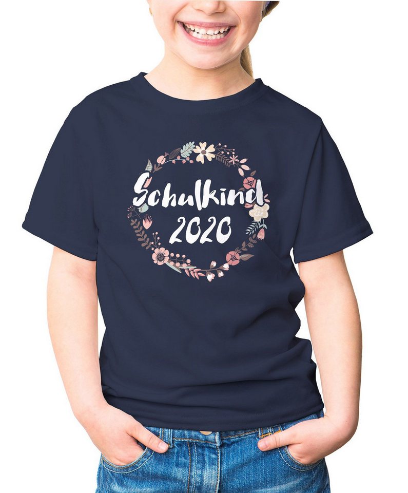 MoonWorks Print-Shirt Kinder T-Shirt Mädchen Aufdruck Schulkind 2020 Blumenranken Bordüre von MoonWorks