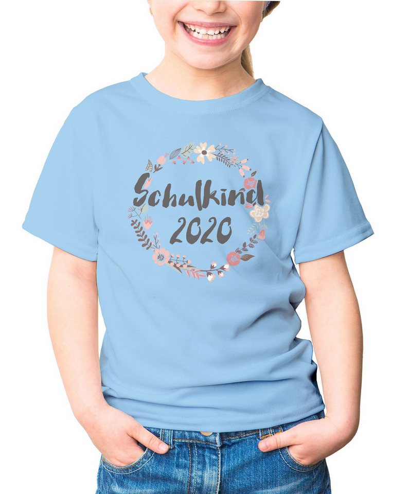 MoonWorks Print-Shirt Kinder T-Shirt Mädchen Aufdruck Schulkind 2020 Blumenranken Bordüre von MoonWorks