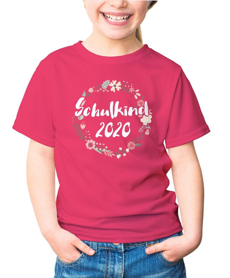 MoonWorks Print-Shirt Kinder T-Shirt Mädchen Aufdruck Schulkind 2020 Blumenranken Bordüre von MoonWorks