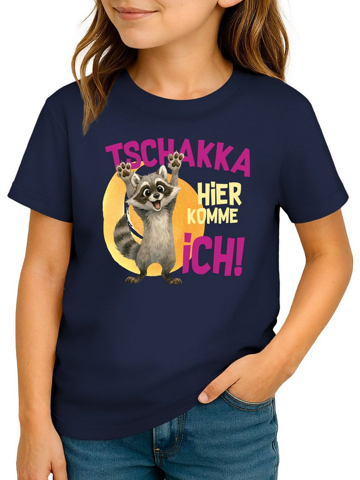 MoonWorks Print-Shirt Kinder T-Shirt Mädchen Waschbär Lustiges Tschakka Comic Tiermotiv von MoonWorks