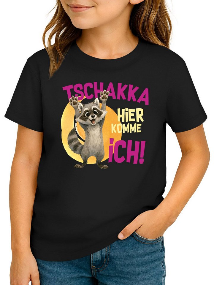 MoonWorks Print-Shirt Kinder T-Shirt Mädchen Waschbär Lustiges Tschakka Comic Tiermotiv von MoonWorks