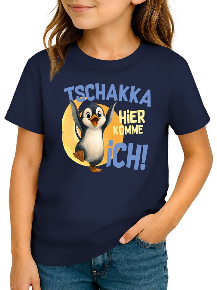 MoonWorks Print-Shirt Kinder T-Shirt Pinguin Print Aufdruck Spruch lustig Tschakka hier von MoonWorks