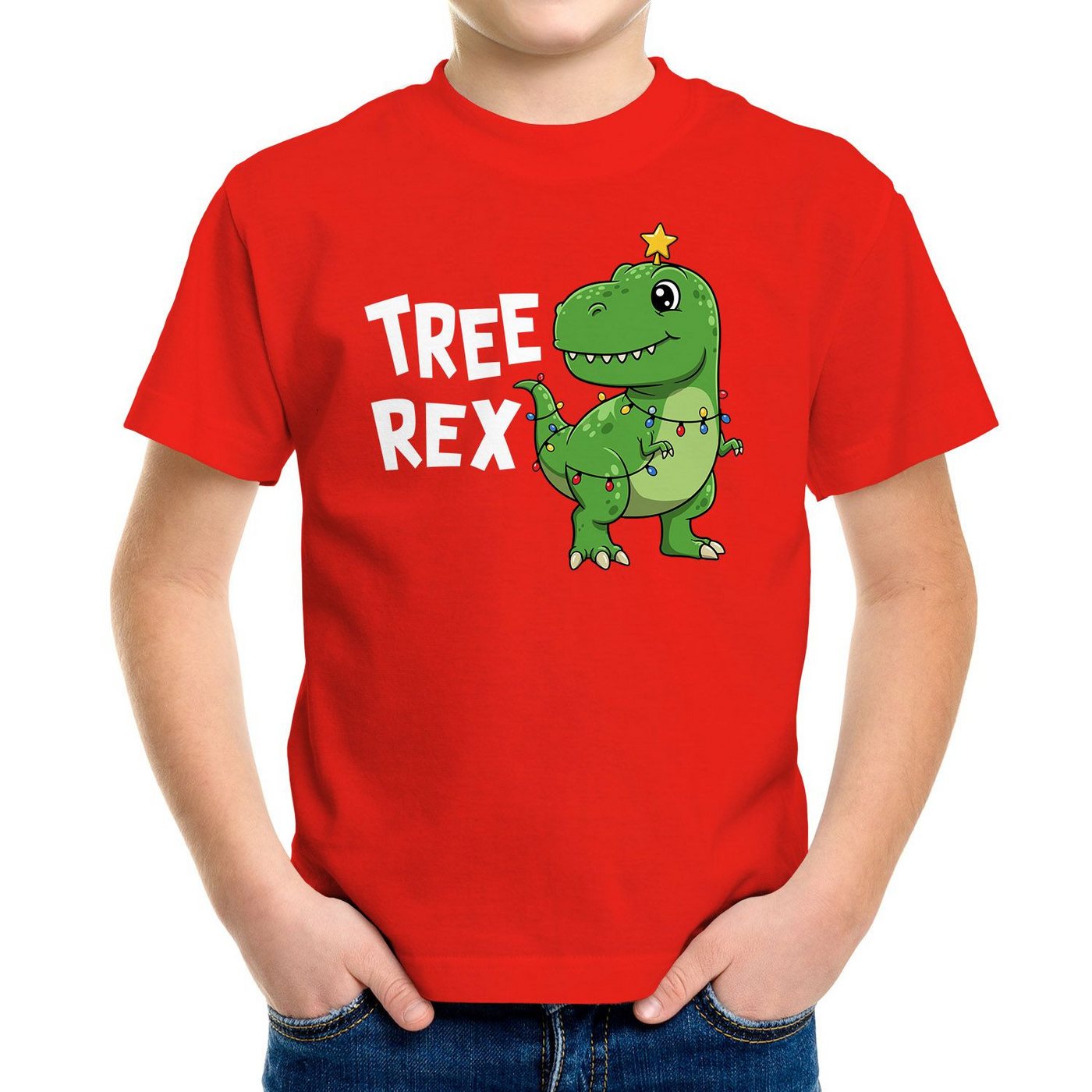 MoonWorks Print-Shirt Kinder T-Shirt Weihnachten Dinoasaurier Tree Rex XMAS Outfit von MoonWorks