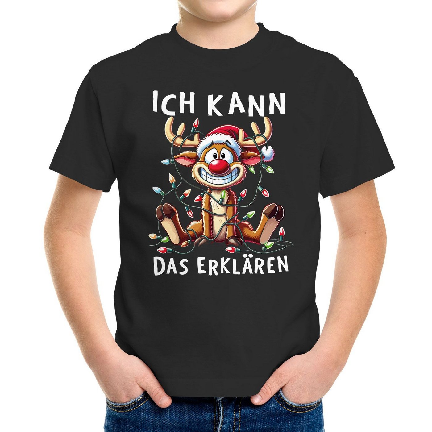 MoonWorks Print-Shirt Kinder T-Shirt Weihnachten Rentier Elch Spruch Lustig Weihnachtsshirt von MoonWorks