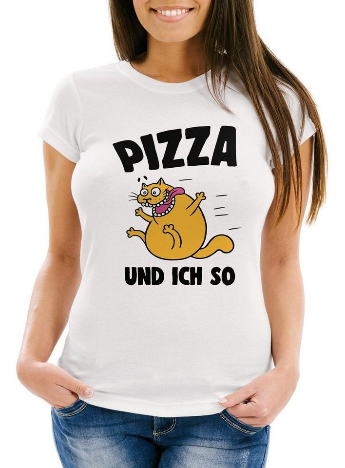 MoonWorks Print-Shirt Lustiges Damen T-Shirt Pizza-Motiv und ich so Fun-Shirt Moonworks® mit Print von MoonWorks