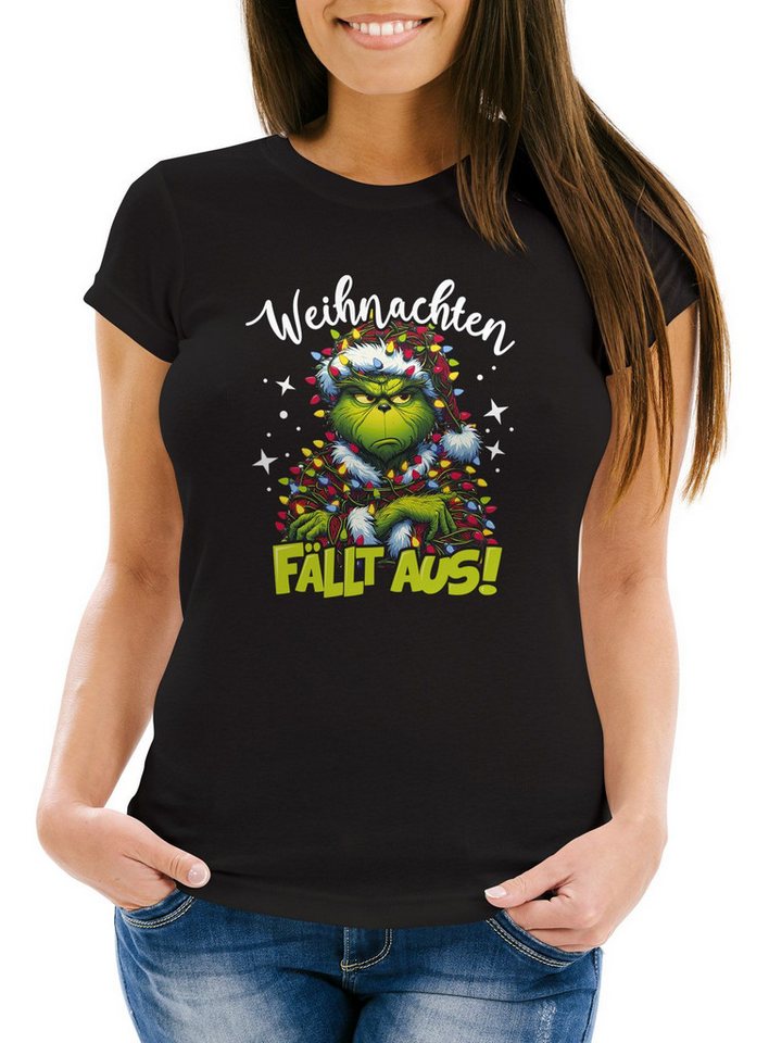 MoonWorks Print-Shirt Weihnachtsshirt Damen Grinch Spruch T-Shirt Weihnachten fällt aus mit Print von MoonWorks