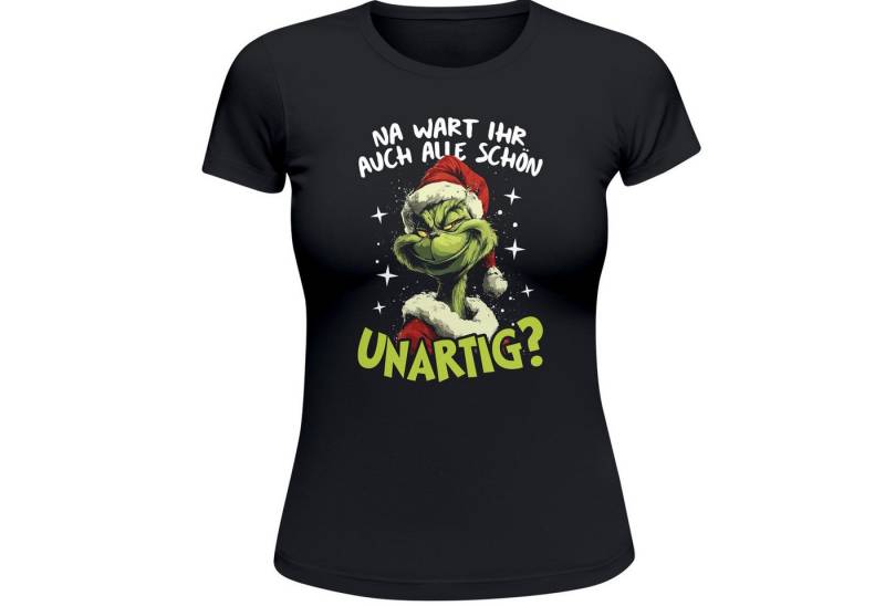 MoonWorks Print-Shirt Weihnachtsshirt Damen Spruch Na, wart ihr auch alle schön unartig mit Print von MoonWorks