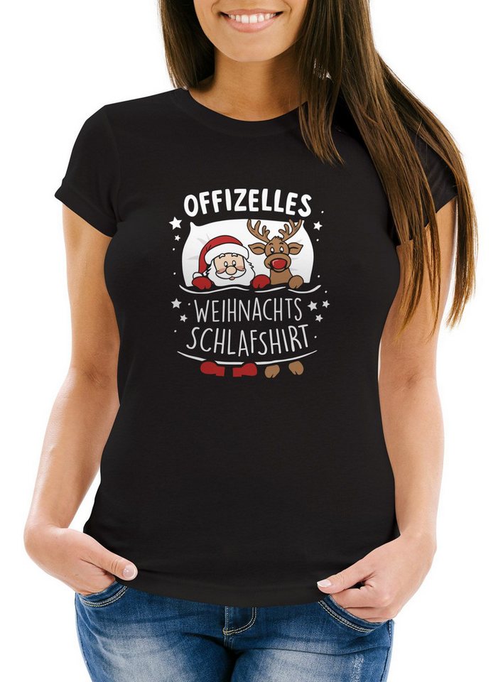 MoonWorks Print-Shirt Weihnachtsshirt Damen Spruch Offizielles Weihnachts-Schlafshirt mit Print von MoonWorks