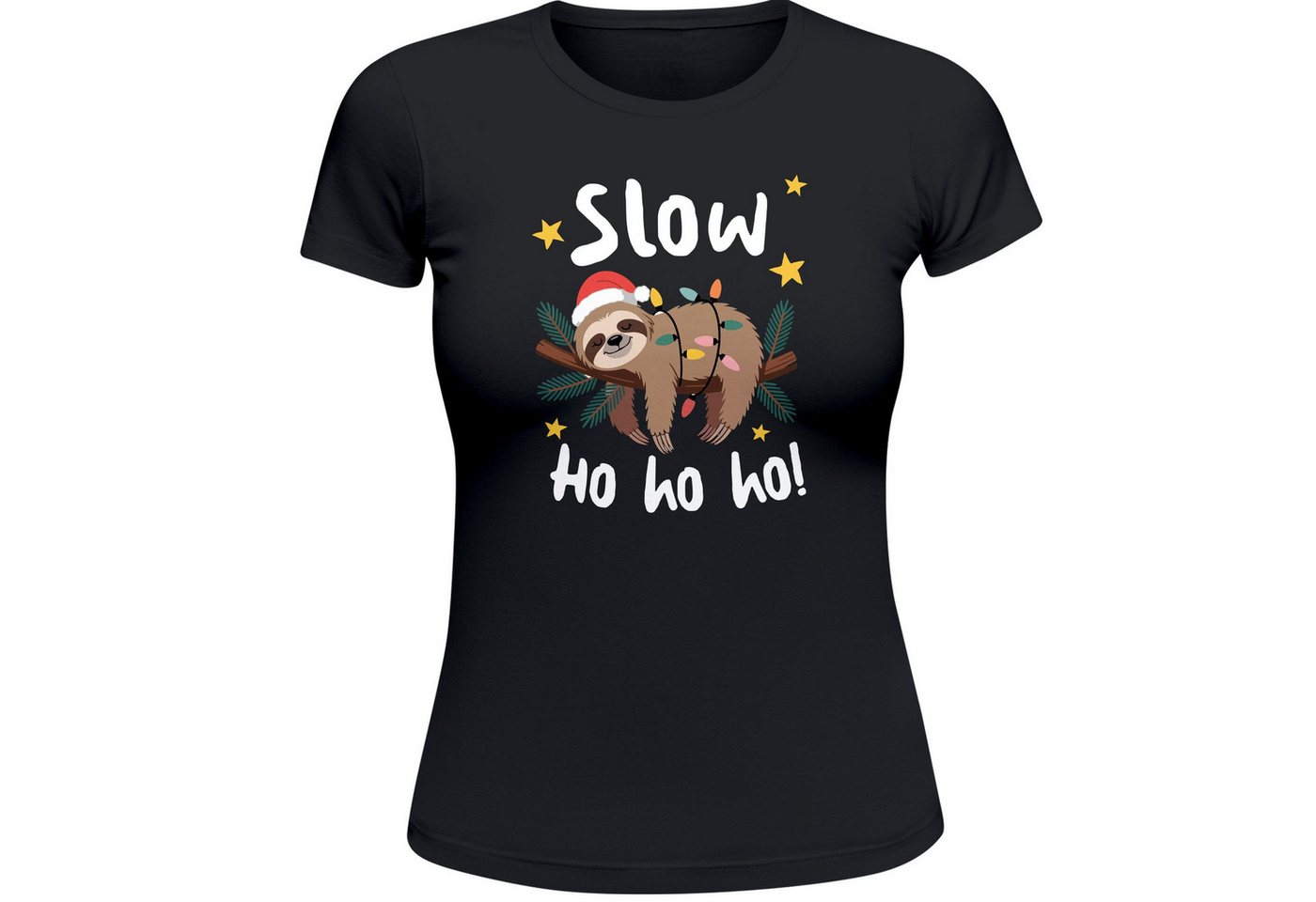 MoonWorks Print-Shirt Weihnachtsshirt Damen Spruch T-Shirt Faultier Spruch Slow Ho Ho mit Print von MoonWorks