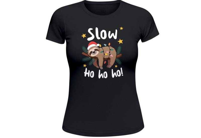 MoonWorks Print-Shirt Weihnachtsshirt Damen Spruch T-Shirt Faultier Spruch Slow Ho Ho mit Print von MoonWorks