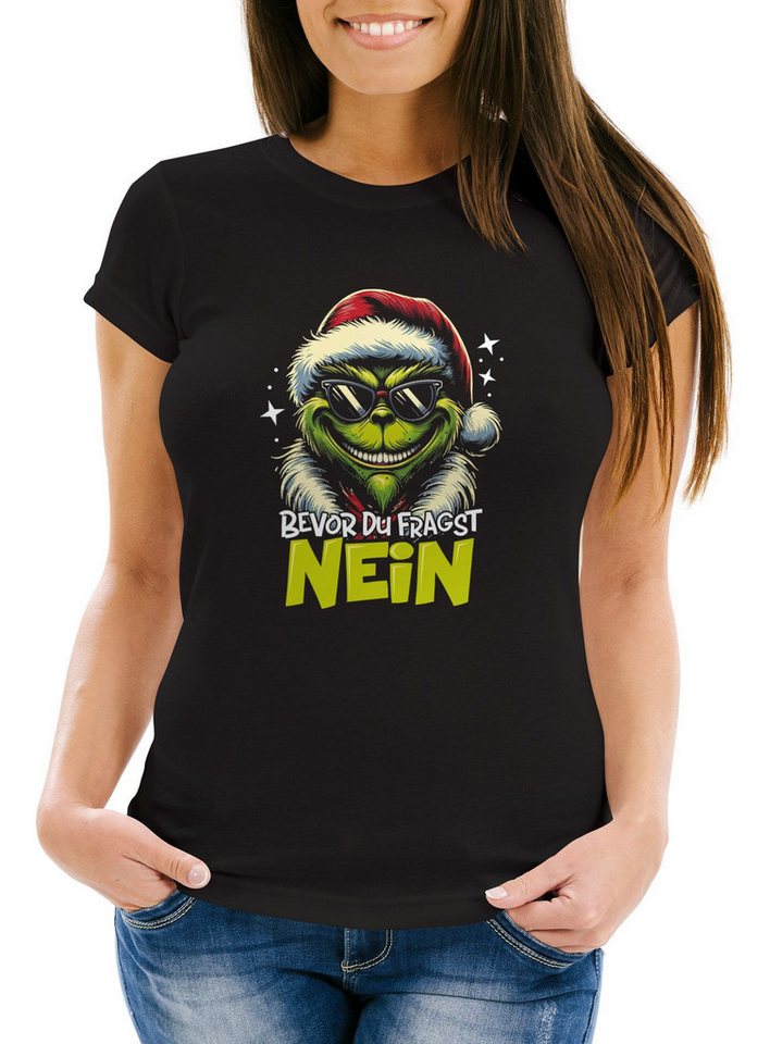 MoonWorks Print-Shirt Weihnachtsshirt Damen Spruch T-Shirt Weihnachten Grinch Nein Frauen mit Print von MoonWorks