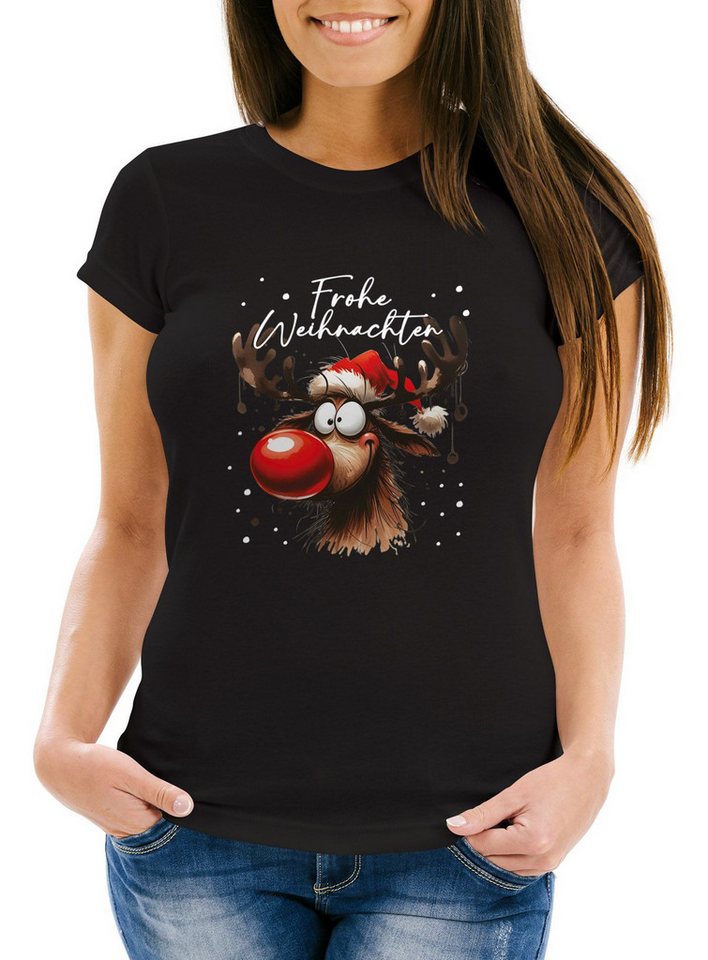 MoonWorks Print-Shirt Weihnachtsshirt Damen Spruch XMAS Rentier T-Shirt Weihnachten Lustig mit Print von MoonWorks