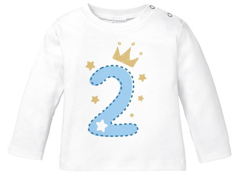 MoonWorks Rundhalsshirt Baby Langarm-Shirt 1. Geburtstag Zahl 1 bzw. 2 mit Krone Sternen von MoonWorks