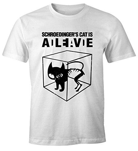 MoonWorks Schroedingers Katze Herren T-Shirt Fun-Shirt weiß L von MoonWorks