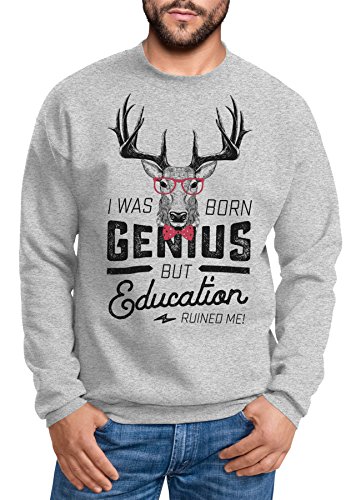 MoonWorks Spruch-Sweatshirt Herren I was Born as Genius but Education Ruined me Rundhals-Pullover grau XXL von MoonWorks