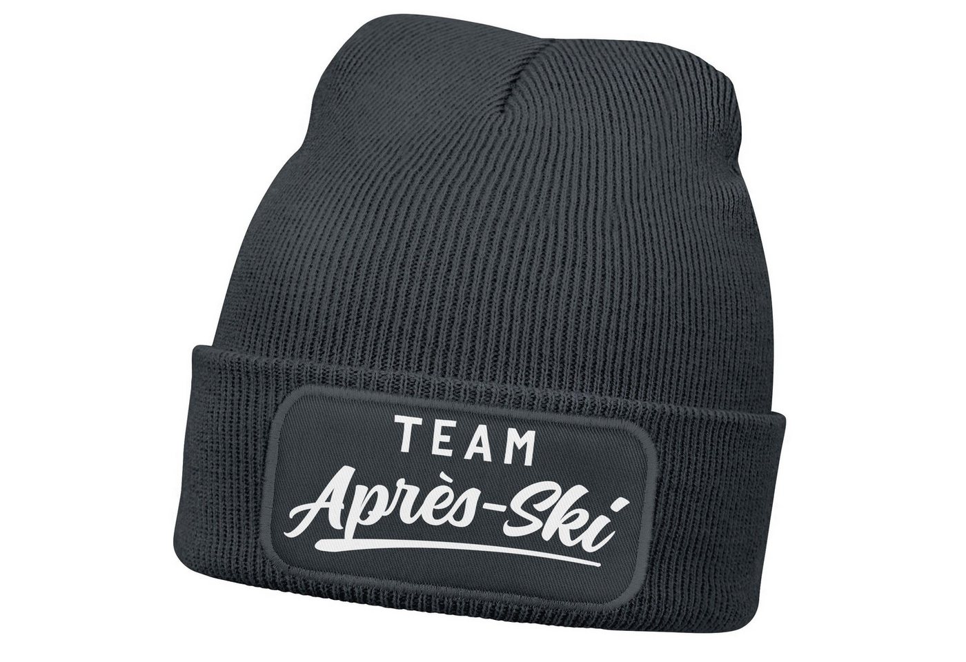MoonWorks Strickmütze Damen Beanie Patch Skifahren Strickmütze mit Spruch Team Après Ski von MoonWorks