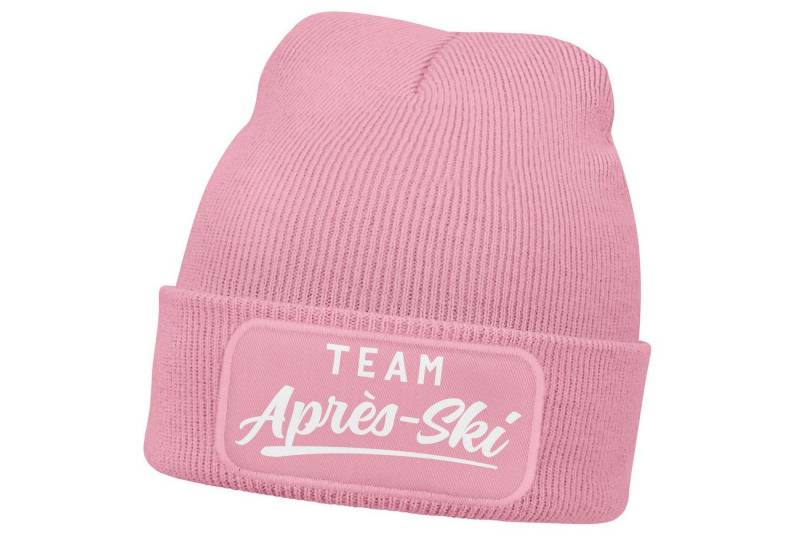 MoonWorks Strickmütze Damen Beanie Patch Skifahren Strickmütze mit Spruch Team Après Ski von MoonWorks