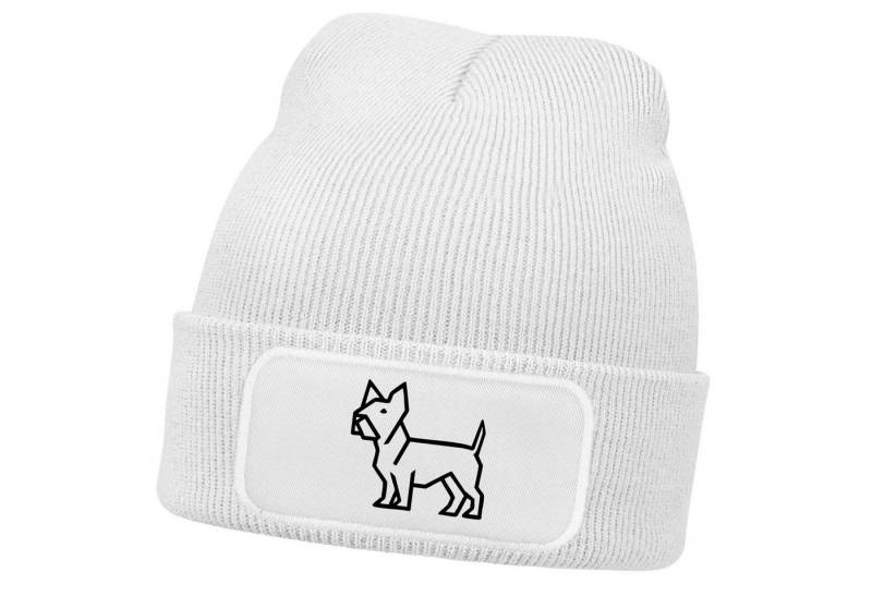 MoonWorks Strickmütze Damen Beanie Patch Strickmütze Bulldogge Polygon Design Hund Geschenk von MoonWorks