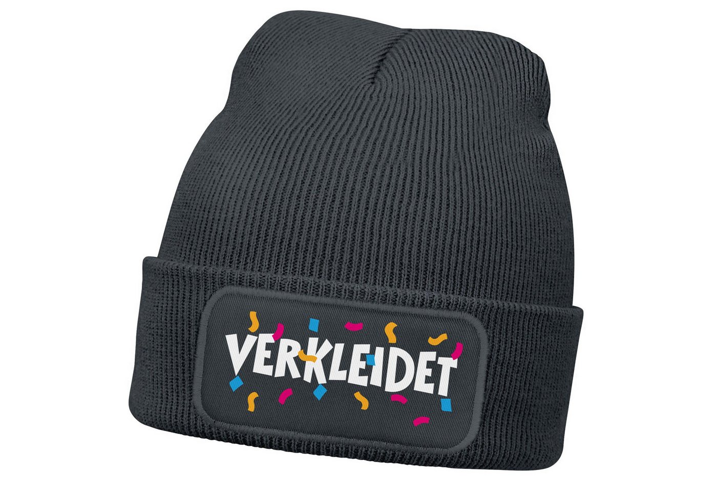 MoonWorks Strickmütze Damen Beanie Patch Strickmütze Spruch Karneval Fasching Aufdruck von MoonWorks