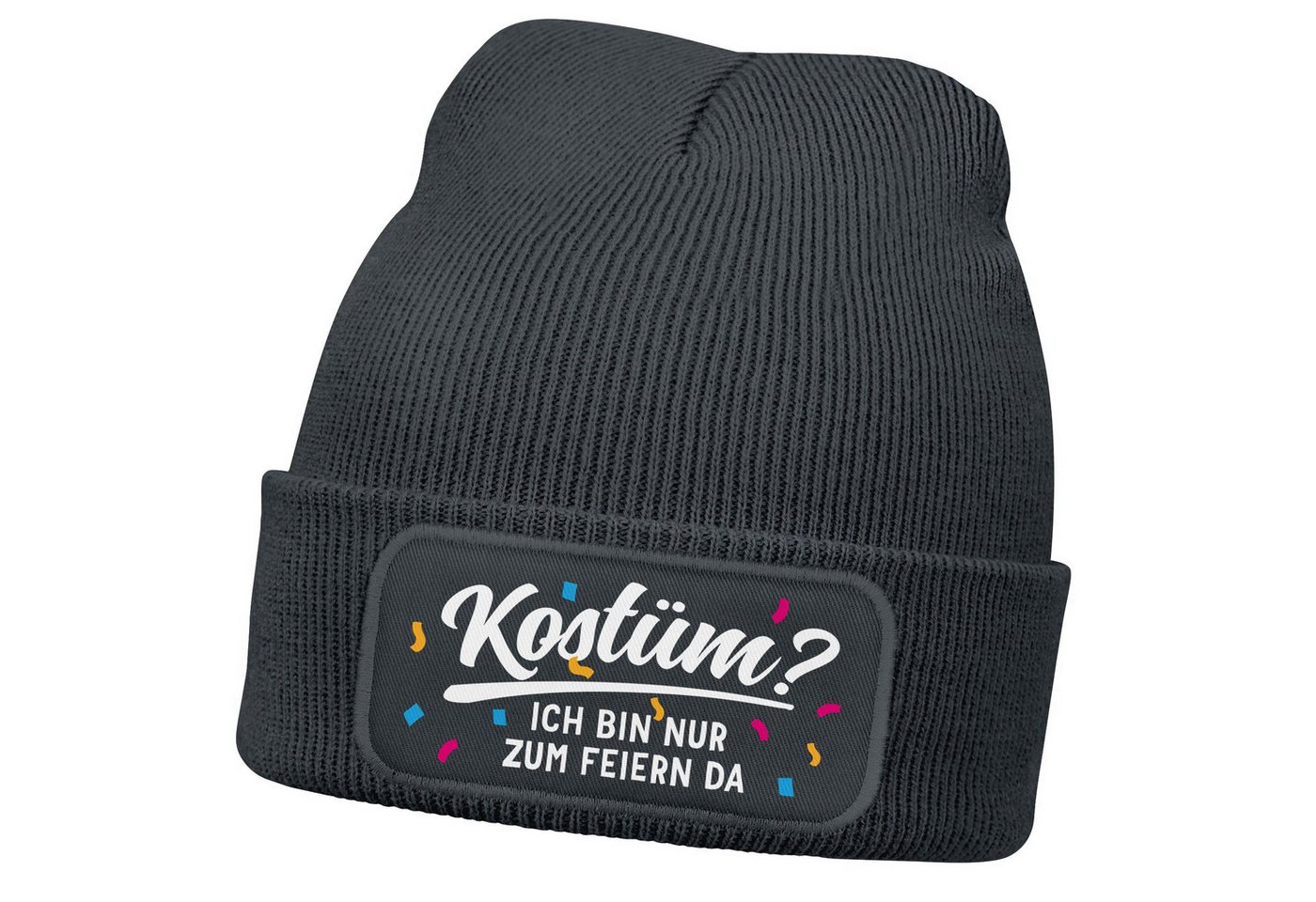 MoonWorks Strickmütze Damen Beanie Patch Strickmütze Spruch Karneval Fasching Aufdruck von MoonWorks