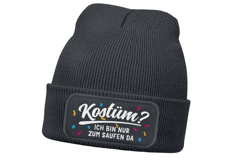 MoonWorks Strickmütze Damen Beanie Patch Strickmütze Spruch Karneval Fasching Aufdruck von MoonWorks