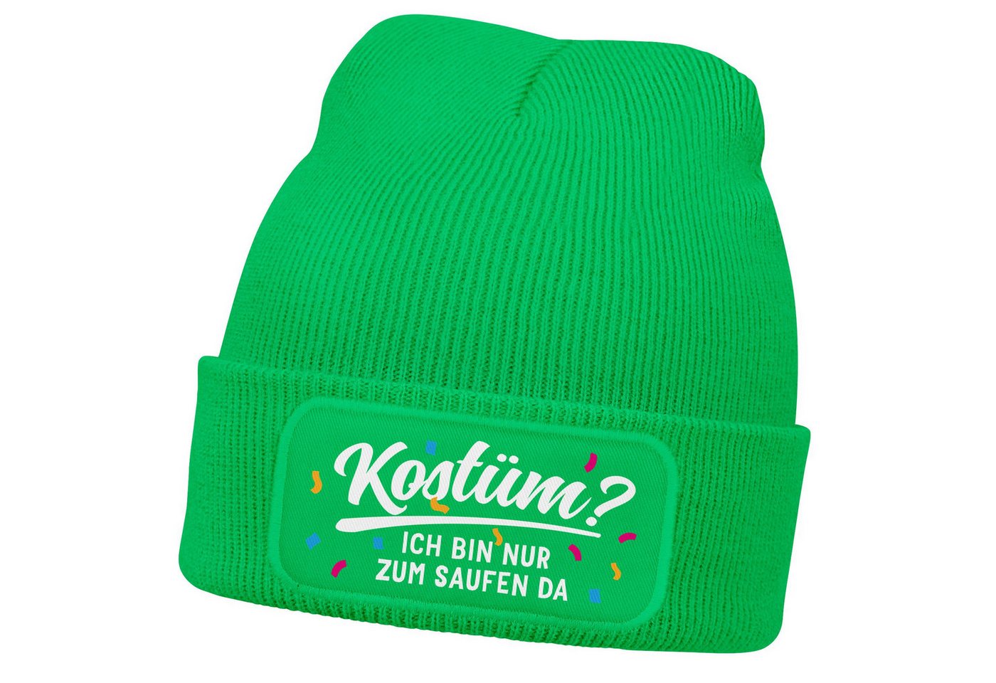 MoonWorks Strickmütze Damen Beanie Patch Strickmütze Spruch Karneval Fasching Aufdruck von MoonWorks
