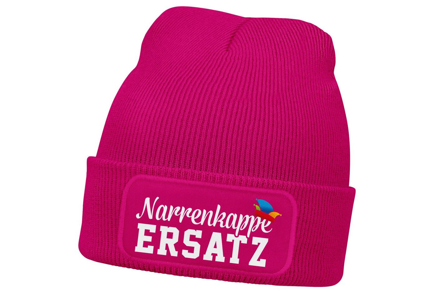 MoonWorks Strickmütze Damen Beanie Patch Strickmütze Spruch Karneval Fasching Aufdruck von MoonWorks