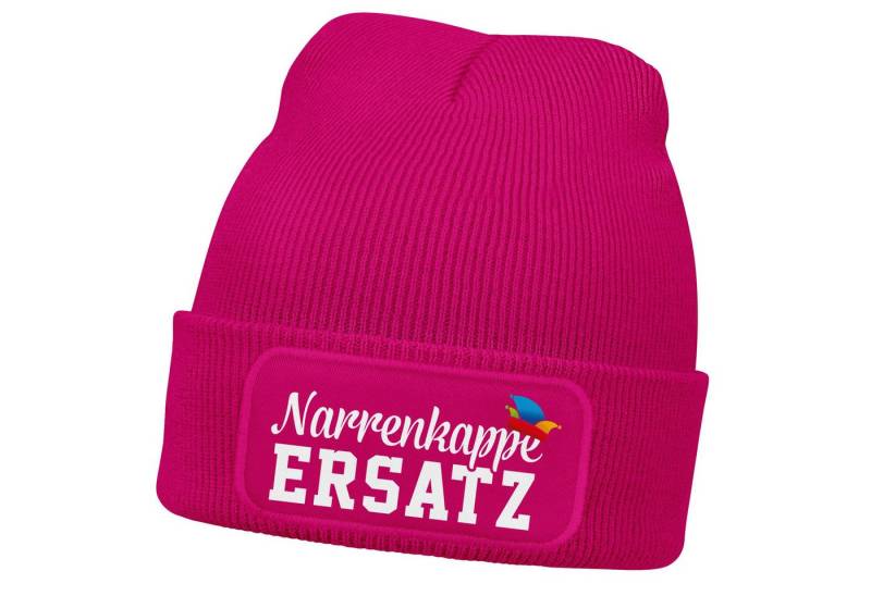 MoonWorks Strickmütze Damen Beanie Patch Strickmütze Spruch Karneval Fasching Aufdruck von MoonWorks