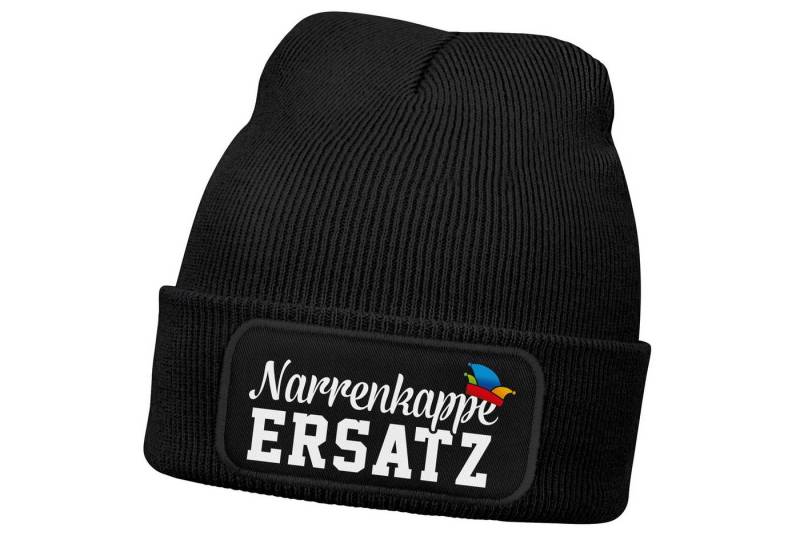 MoonWorks Strickmütze Damen Beanie Patch Strickmütze Spruch Karneval Fasching Aufdruck von MoonWorks