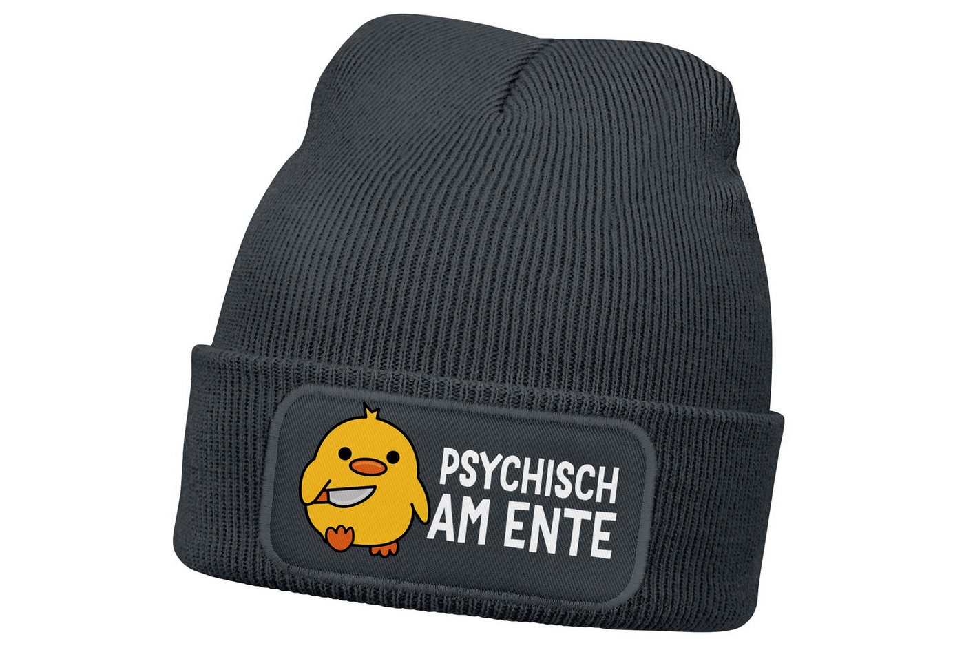 MoonWorks Strickmütze Damen Beanie Patch Strickmütze Spruch Meme Lustig Psychisch am Ente von MoonWorks