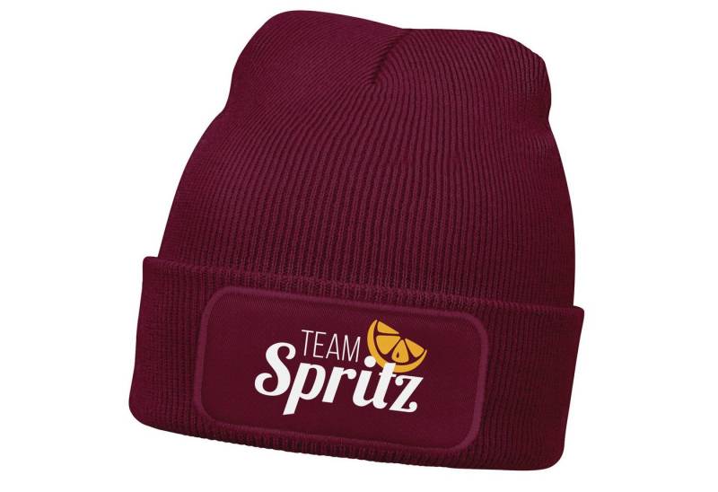 MoonWorks Strickmütze Damen Beanie Patch Strickmütze mit Spruch Aufdruck Team Spritz von MoonWorks