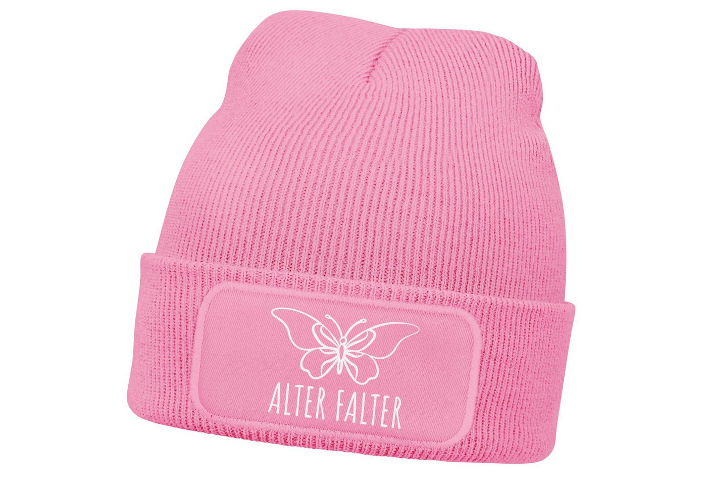 MoonWorks Strickmütze Damen Beanie Patch Wortspiel Alter Falter Strickmütze mit Spruch von MoonWorks