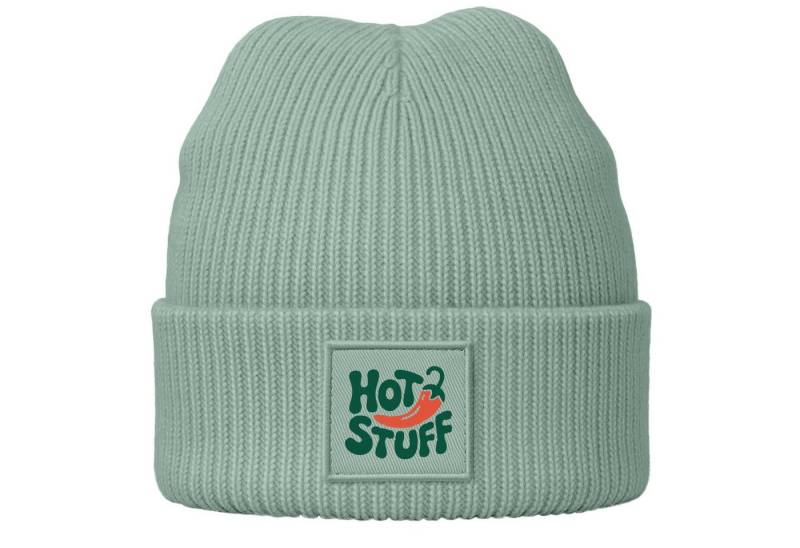 MoonWorks Strickmütze Damen Beanie Patch mit Aufdruck Hot Stuff Wintermütze Frauen von MoonWorks