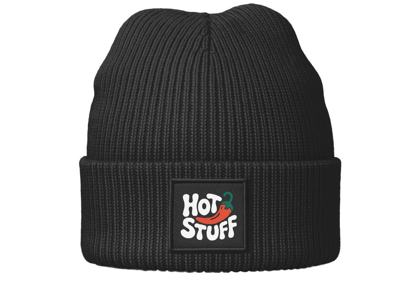 MoonWorks Strickmütze Damen Beanie Patch mit Aufdruck Hot Stuff Wintermütze Frauen von MoonWorks