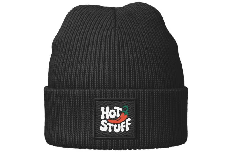 MoonWorks Strickmütze Damen Beanie Patch mit Aufdruck Hot Stuff Wintermütze Frauen von MoonWorks