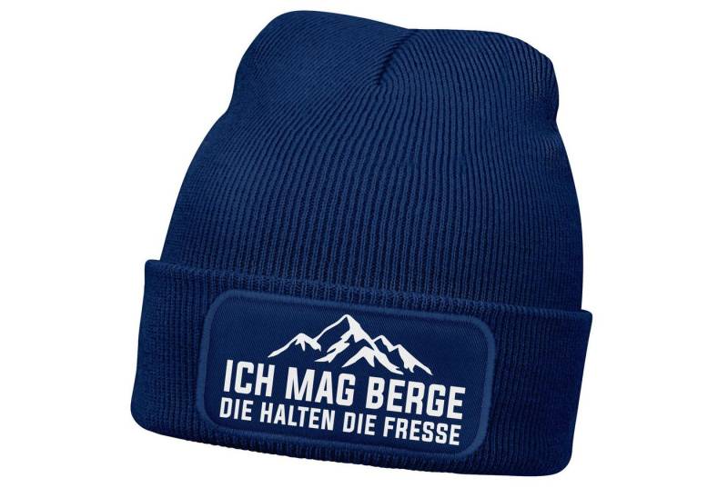 MoonWorks Strickmütze Damen Beanie Strickmütze mit Patch Ich mag Berge Spruch Aufdruck von MoonWorks