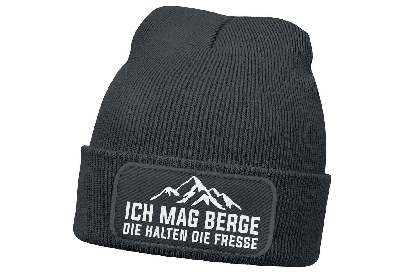 MoonWorks Strickmütze Damen Beanie Strickmütze mit Patch Ich mag Berge Spruch Aufdruck von MoonWorks