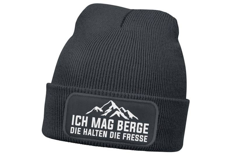 MoonWorks Strickmütze Damen Beanie Strickmütze mit Patch Ich mag Berge Spruch Aufdruck von MoonWorks