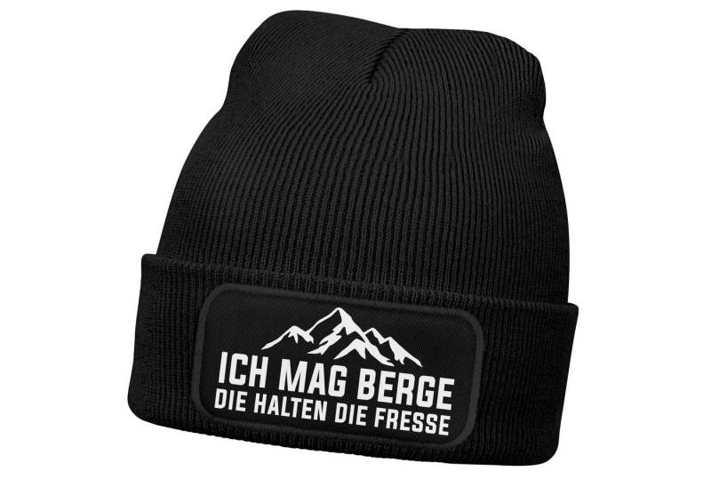 MoonWorks Strickmütze Damen Beanie Strickmütze mit Patch Ich mag Berge Spruch Aufdruck von MoonWorks