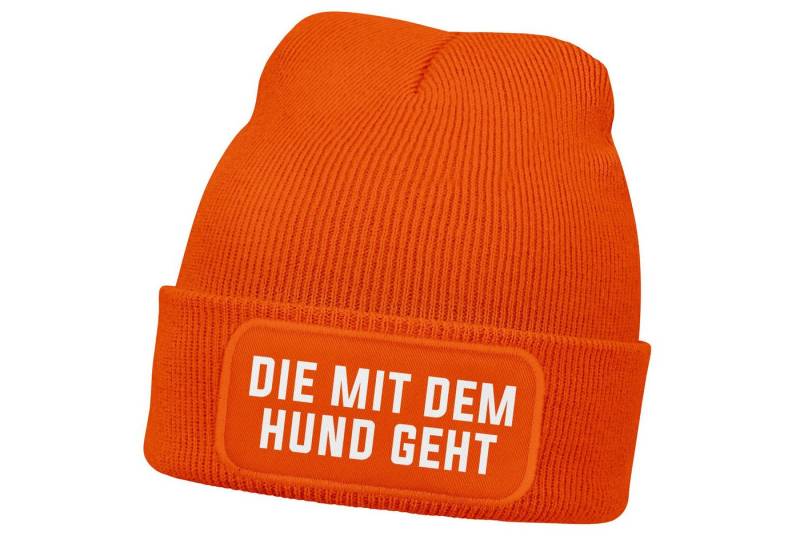 MoonWorks Strickmütze Damen Beanie Strickmütze mit Patch Spruch Die mit dem Hund geht von MoonWorks