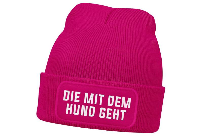 MoonWorks Strickmütze Damen Beanie Strickmütze mit Patch Spruch Die mit dem Hund geht von MoonWorks