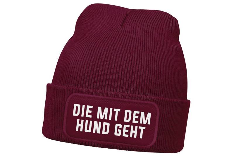 MoonWorks Strickmütze Damen Beanie Strickmütze mit Patch Spruch Die mit dem Hund geht von MoonWorks