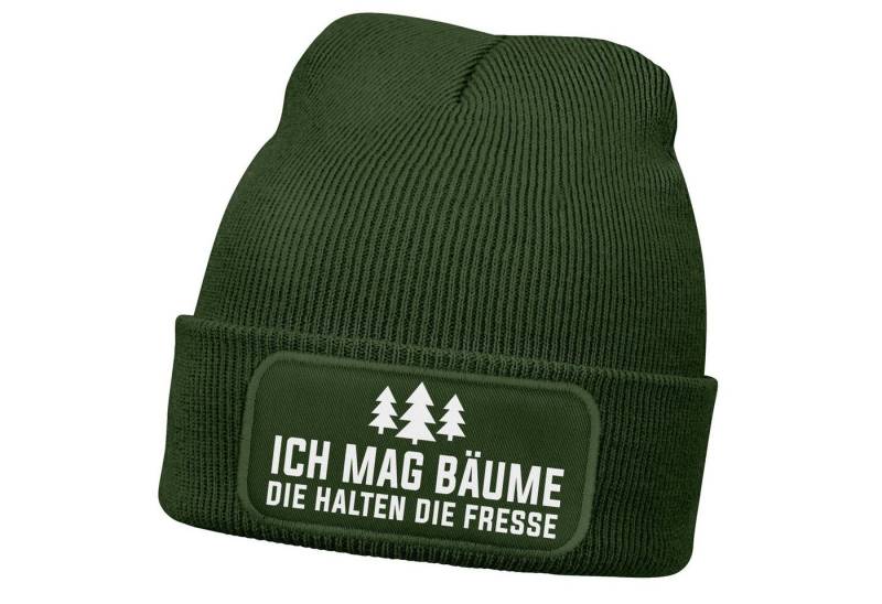 MoonWorks Strickmütze Damen Beanie Strickmütze mit Patch Spruch Ich mag Bäume Aufdruck von MoonWorks