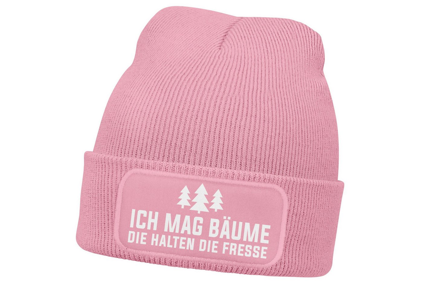 MoonWorks Strickmütze Damen Beanie Strickmütze mit Patch Spruch Ich mag Bäume Aufdruck von MoonWorks