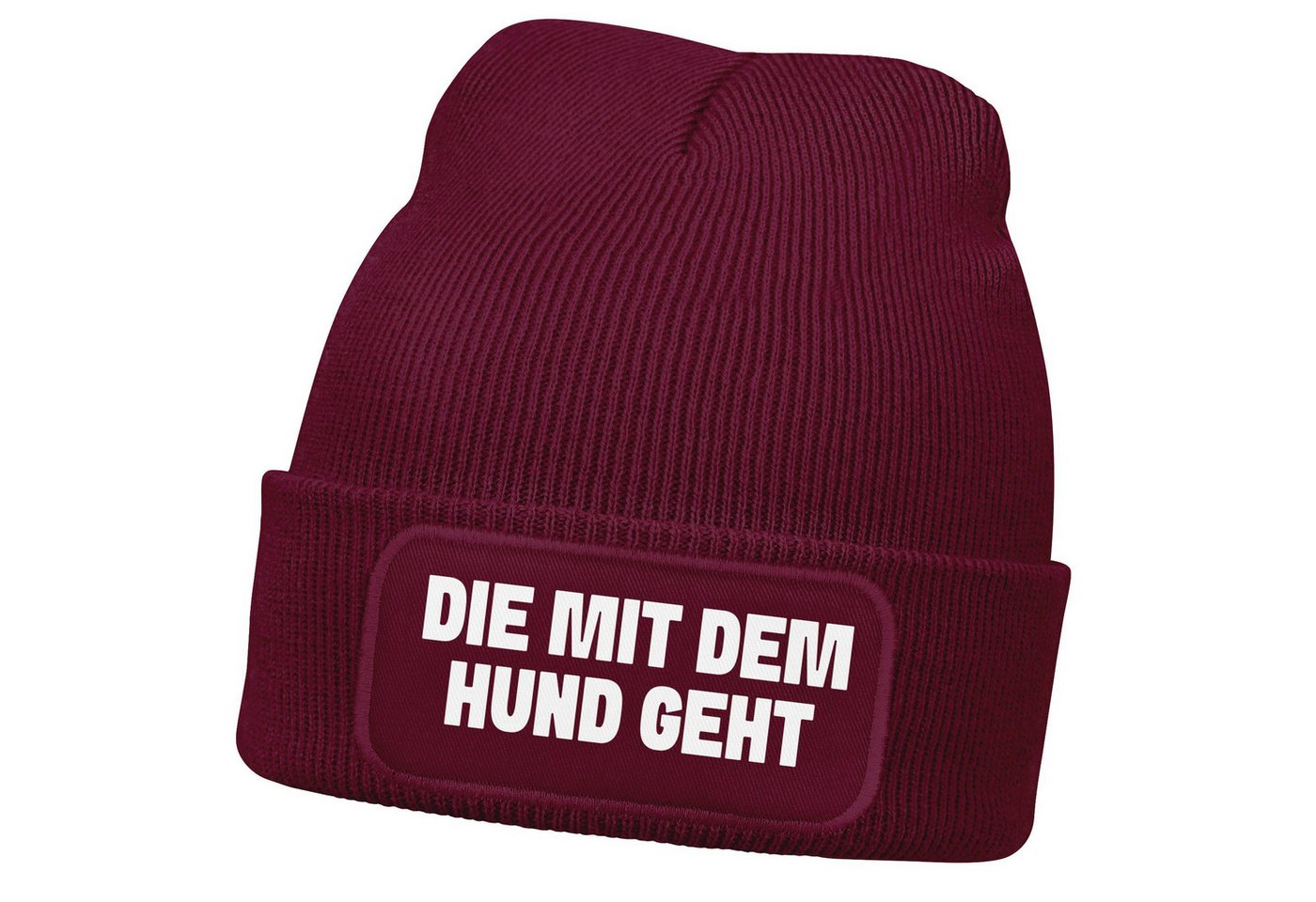 MoonWorks Strickmütze Damen Beanie Strickmütze mit Spruch Aufdruck Lustig Die mit dem Hund von MoonWorks