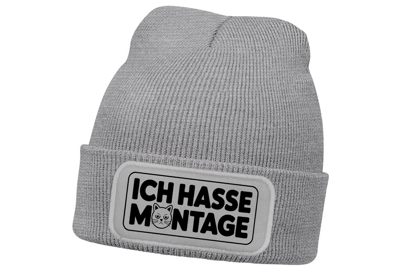 MoonWorks Strickmütze Damen Beanie Strickmütze mit Spruch Hasse Montage Katze Aufdruck von MoonWorks
